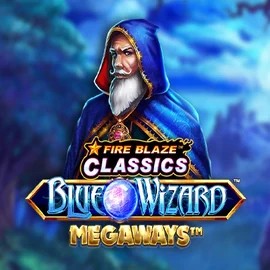 Logo of Fire Blaze Blue Wizard Megaways from Rarestone Gaming at Pokie Spins Casino
